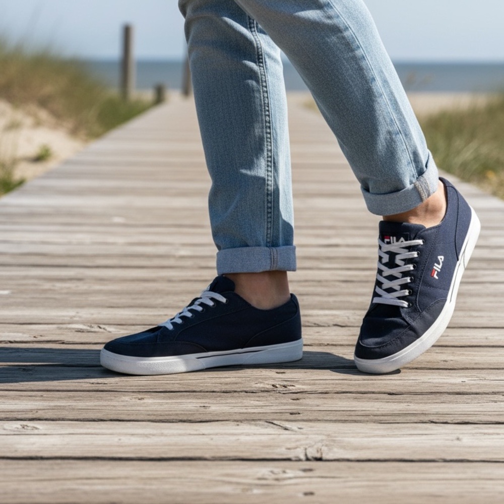 FILA Men's Navy and White Low-Top Canvas Sneakers Lace Up Size 11